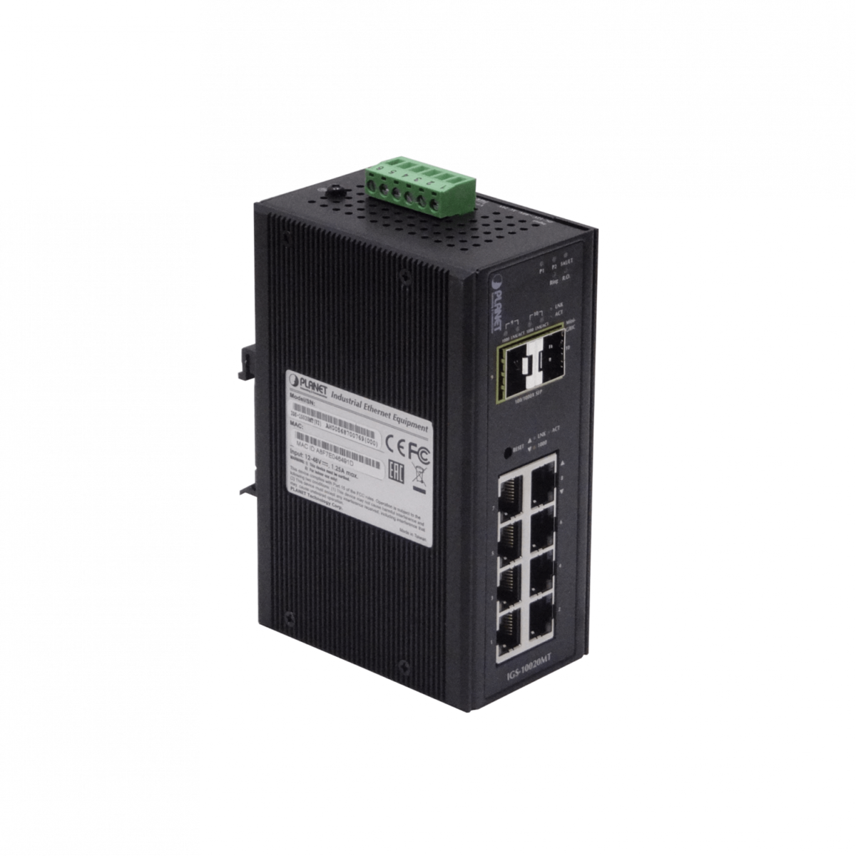 PLANET IGS-10020MT 8-1000 2-SFP Switch Industrial Admin Riel-DIN 12-48VDC 24VAC