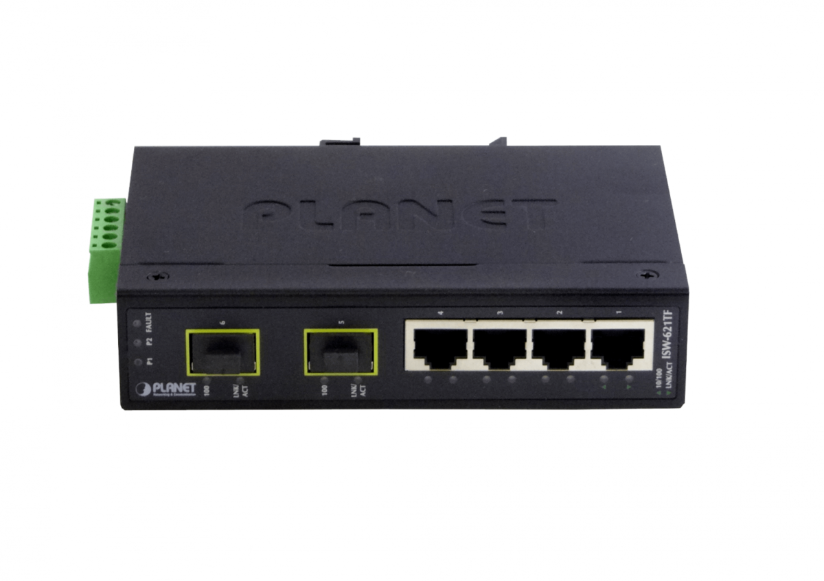 PLANET ISW-621TF 4-100 2-SFP-100 Switch Industrial no-Admin Riel-DIN 12-48VDC/24