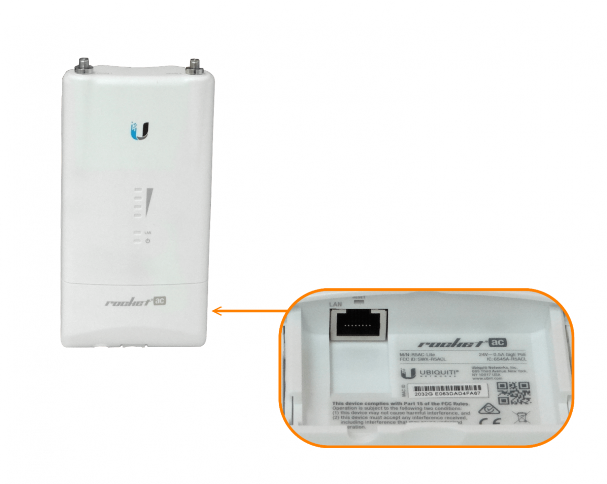 UBIQUITI R5AC-LITE 5,1-5,9GHz PTP/PTMP 1-1000 2-RPSMA inc-PoE24 27dBm 20-26VDC