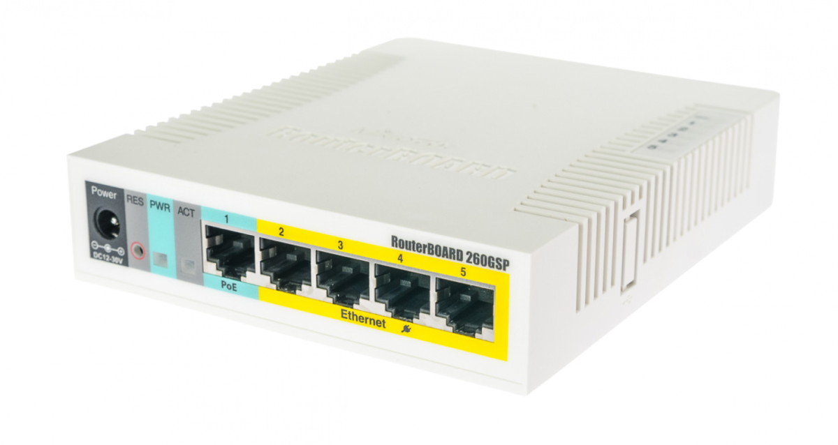 Mikrotik RB260GSP 5-1000-(4-PoE/9-28VDC) 1-SFP SWOS VLAN Switch Admin no-Rack